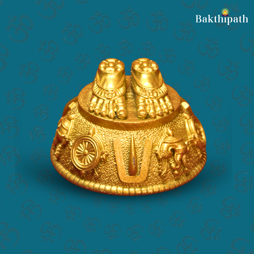 Golden Perumal Paatham Idol (பெருமாள் பாதம்) – Vishnu’s Sacred Feet for Pooja Room & Interior Decor - 3"