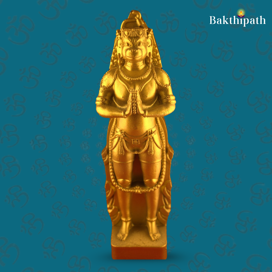 Standing Namakkal Hanuman Golden Idol – Powerful Bajrangbali Murti for Home & Temple - 6"